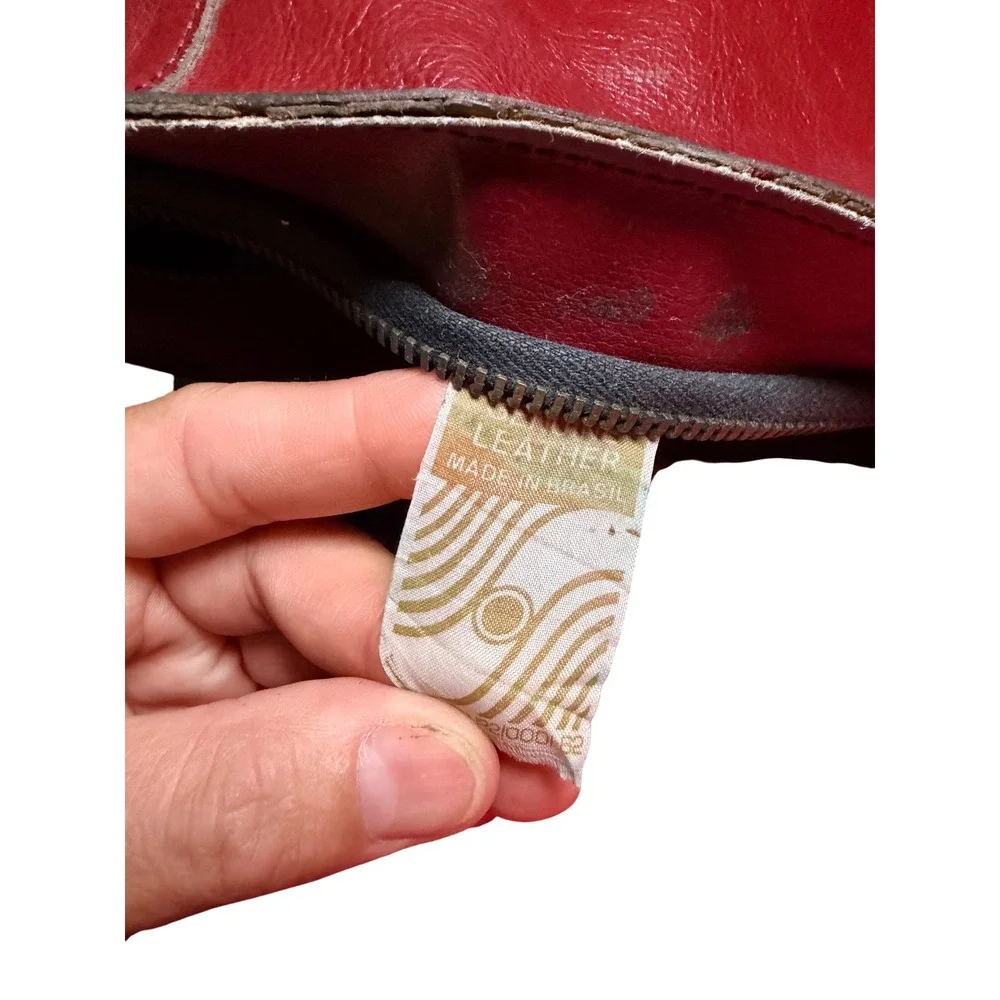 Vintage Burgundy Leather Wristlet Clutch Bag Made in Brazil Buckle Detail Red